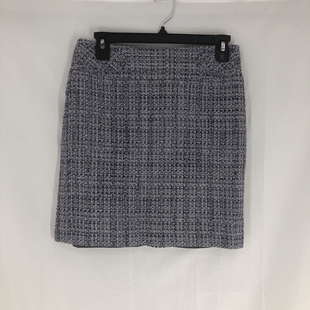 Ann Taylor Loft Tweed Pencil Skirt Lined White Blue Preppy Work Office Sz 2